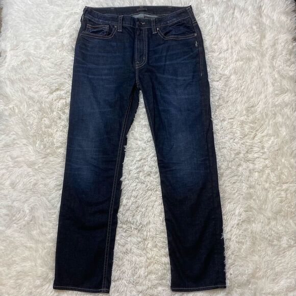 Silver Grayson Jeans Mens 36X32 Dark Blue Denim Straight Leg LIKE NEW - Picture 1 of 11